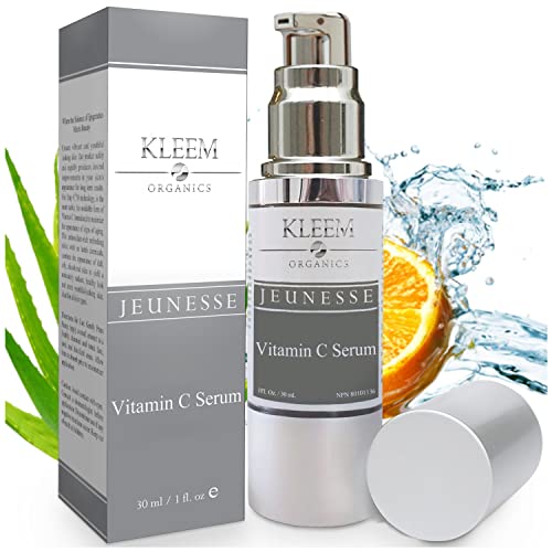 Kleem Organics Serum Vitamina C con Acido Hialuronico Vitamina c y Vitamina E - Reafirmante Vitamina C Serum Facial para aumentar el Colágeno, Reducir las Arrugas, las Manchas Oscuras y el Daño Solar