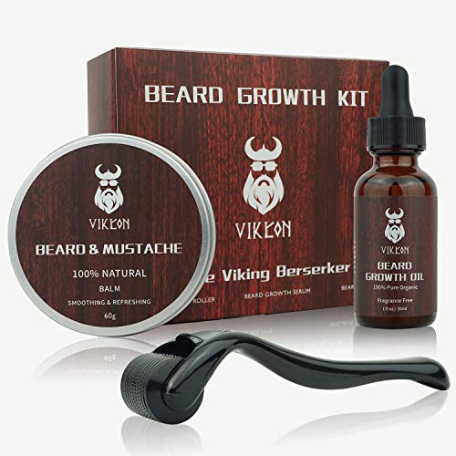 Derma Roller - Kit de crecimiento de barba para barba, rodillo de derma + aceite de suero para el crecimiento de la barba + bálsamo para barba, para hombres