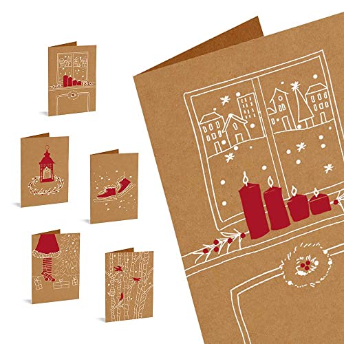 Forletter – Pack de 10 Tarjetas de Navidad de Papel Kraft, Red Details, (FPK10XR492)